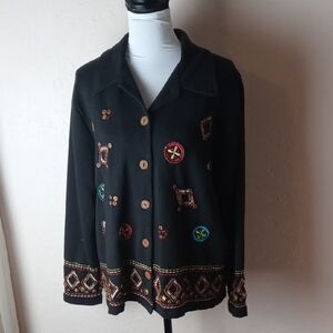 Coldwater Creek Black Jacket with Colorful Embroidery